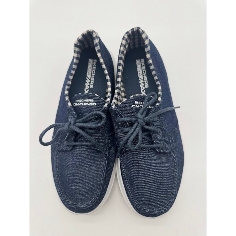 Skechers On-The-Go‎ Navy Denim Goga Max Boat Shoes Womens 7 Loafers Gingham Trim